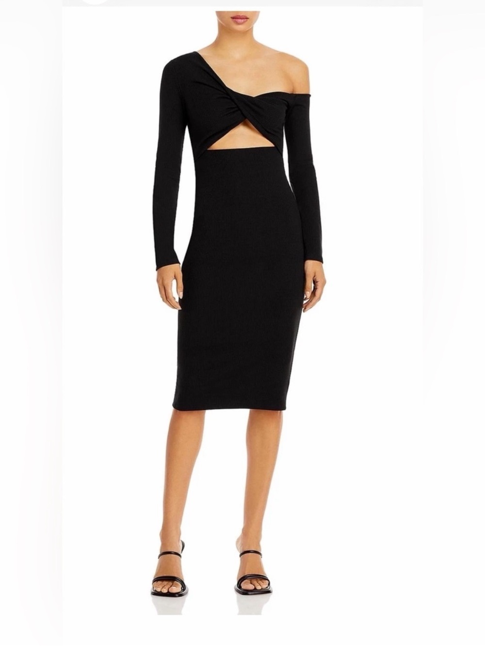 Black Long-Sleeve Cutout Midi Dress